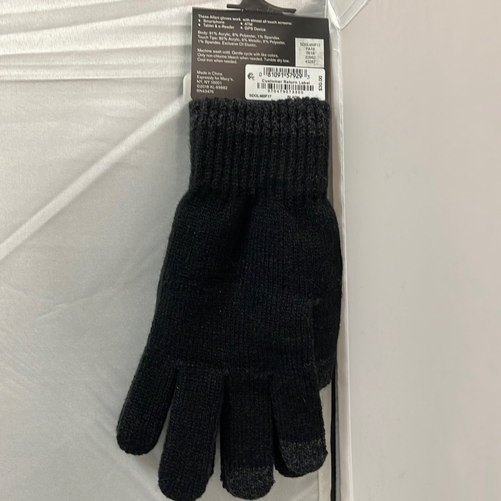 BNWT Alfani Touchscreen Gloves Block Weave Black One size